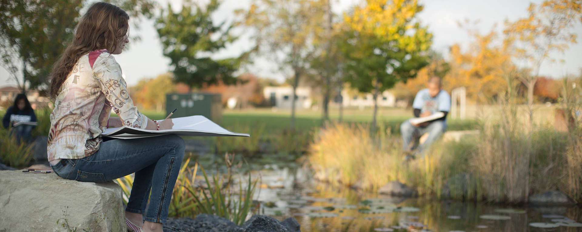 Art Students at Koi Pond Drawing