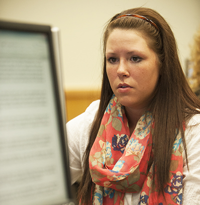 A female student works on the computer