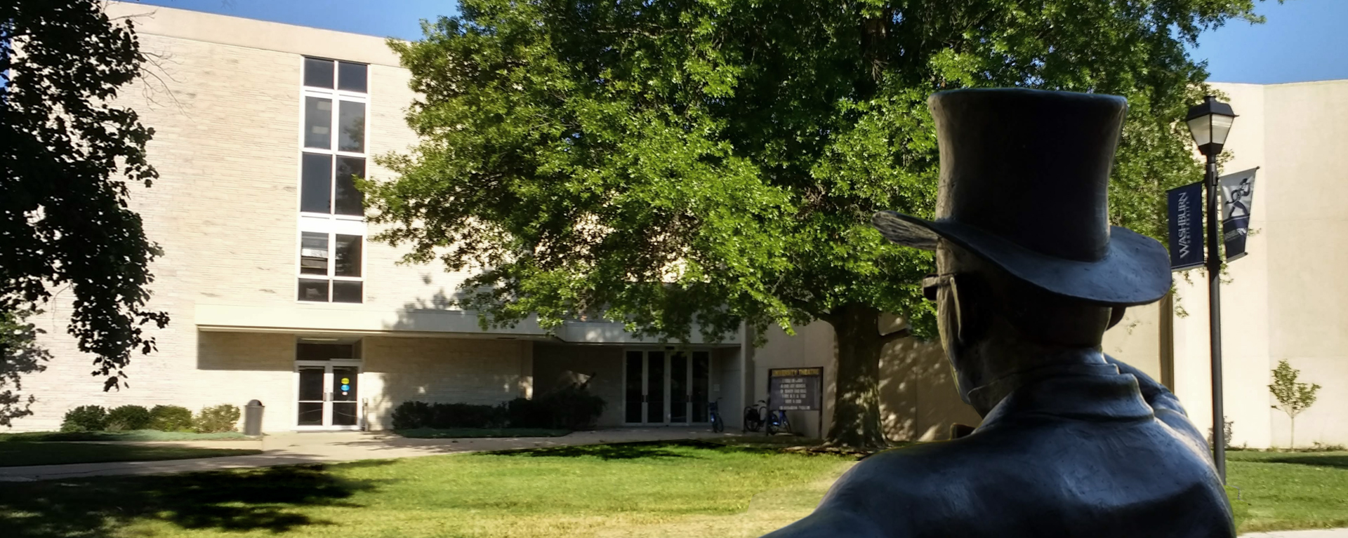 Neese Gray Theatre exterior with Ichabod Statue