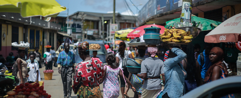 People walking along the streets of Ghana.