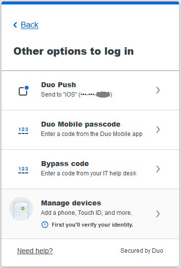 duo login options screen capture