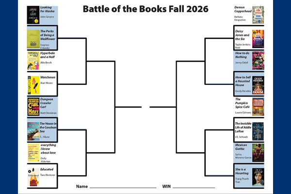 Sweet 16 bracket with book covers
