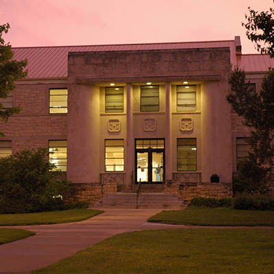 Memorial Union original entrance at dusk