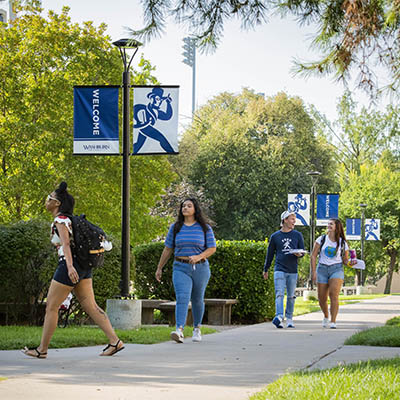 students walking on campus