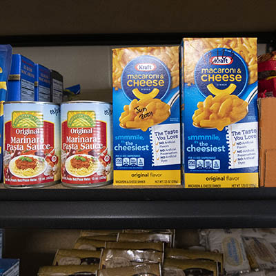 Cans in the Bods Feeding Bods food pantry.