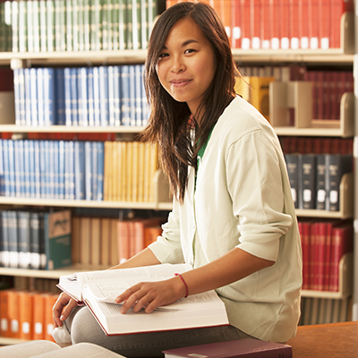 International student in the library