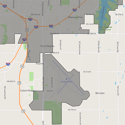 Map shows coverage generally stops at 45th street to the south, except for an area around Forbes Field