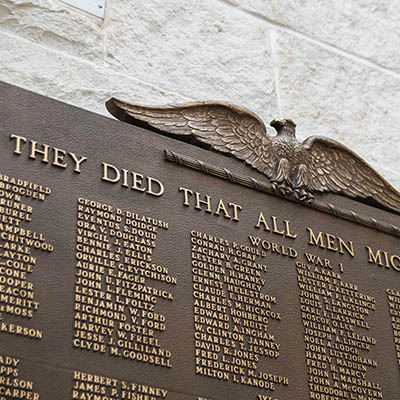 Close up of Memorial plaque.