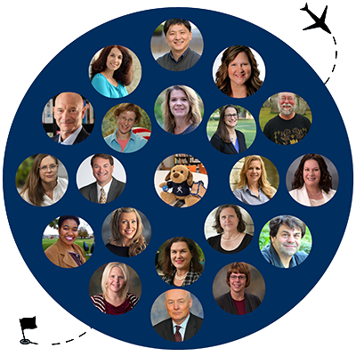 Profile pictures of study abroad faculty leaders presented in a circle graphic.