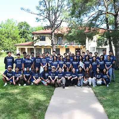 international students in Washburn shirts group photo 