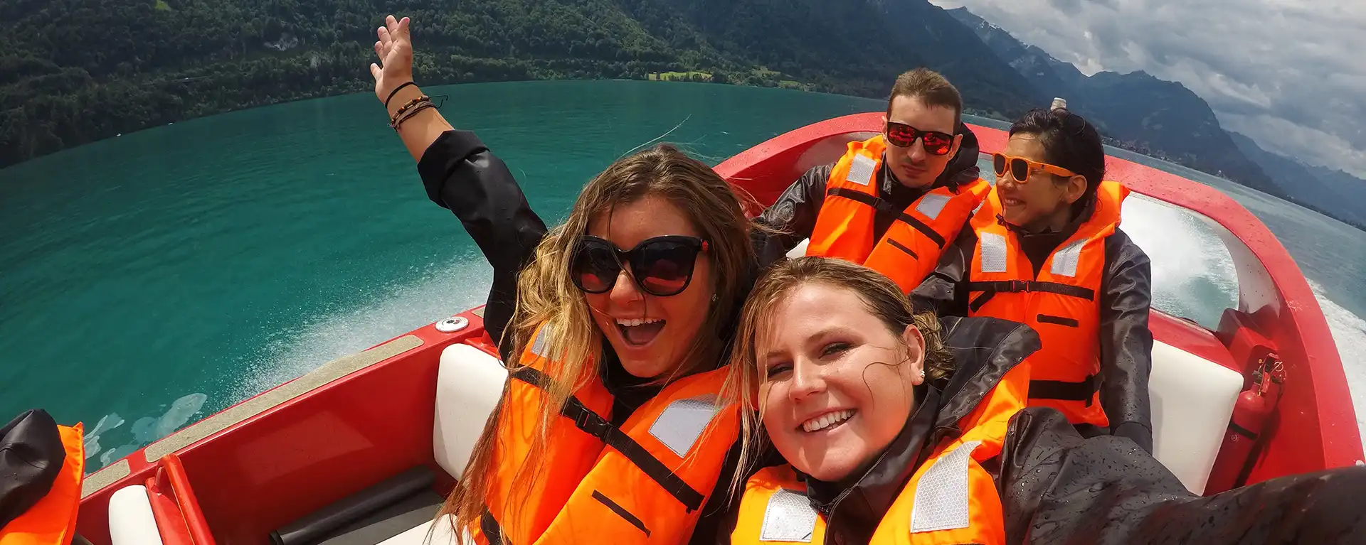 students on boat ride in Switzerland
