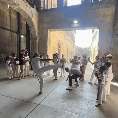 students in martial arts exhibit in Brazil
