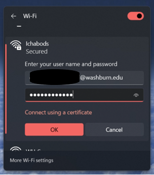 Screenshot of a login screen for the Ichabods network